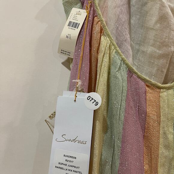 NEW Anthropologie x Sundress Sophie Jumpsuit in Marbella Mix Pastel M / L NWT - Picture 7 of 14